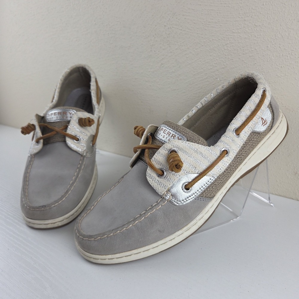 Sperry Top Sider Bluefish Mariner Stripe 2-Eye Boat Shoe Loafers Gray Womens 10M
